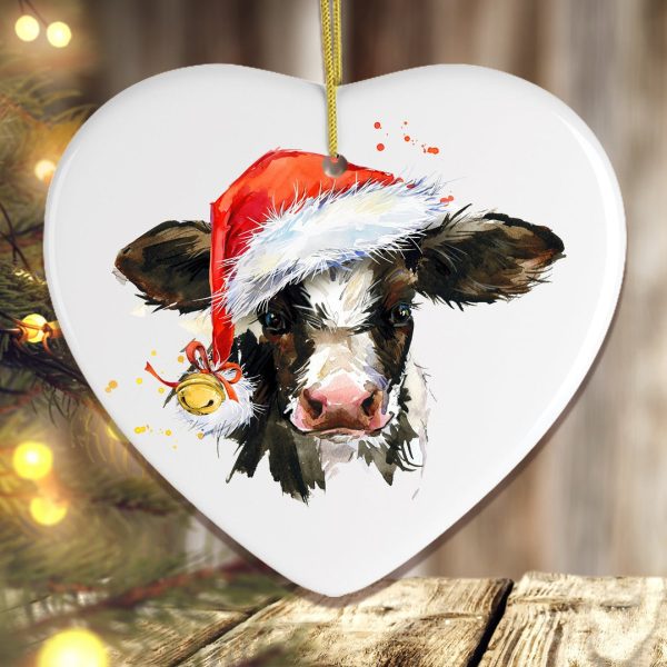 Watercolor Cow Christmas Ornament
