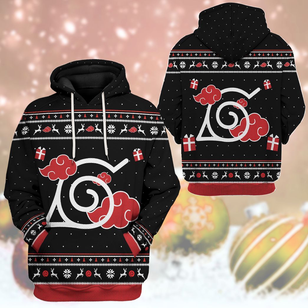 Akatsuki Ugly Sweater Christmas All Over Print T-Shirt Hoodie Fan Gifts Idea 15