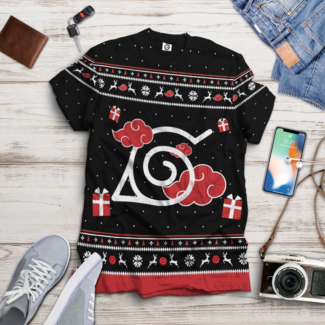 Akatsuki Ugly Sweater Christmas All Over Print T-Shirt Hoodie Fan Gifts Idea 13
