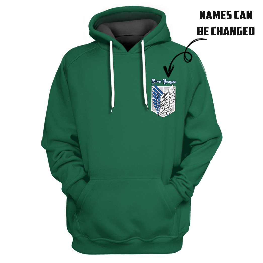 Attack On Titan Scouting Legion Green Version Custom Name Hoodie Tshirt Apparel