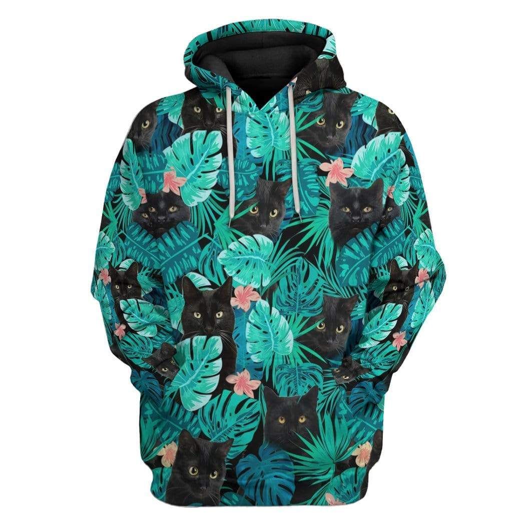 Black Cat Tropical Hawaii Custom Hoodie Apparel