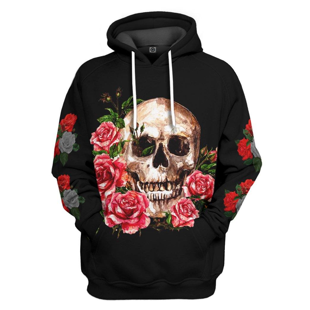 Black Rose Flower Skull All Over Print T-Shirt Hoodie Fan Gifts Idea