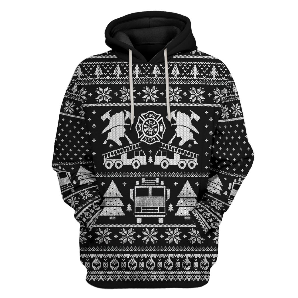 FIRE DEPT Firefighter Ugly Christmas Sweater Black Custom Hoodie Apparel