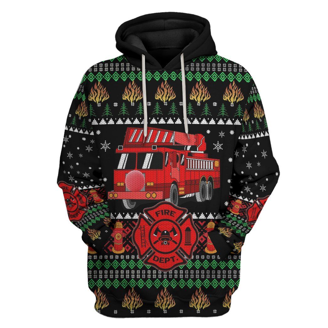 Firefighter Truck Ugly Christmas Sweater Custom Hoodie Apparel