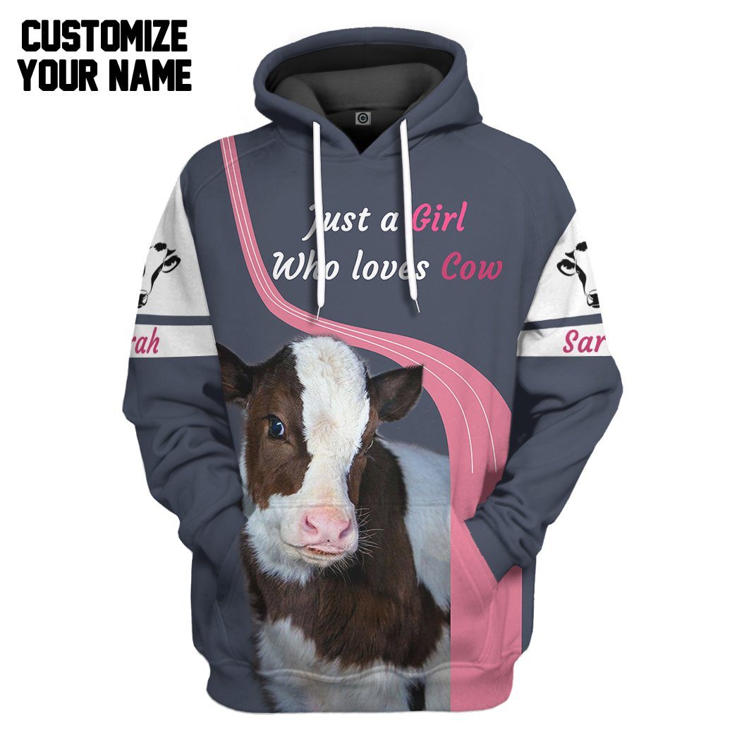 Girl Loves Cow Custom Name Tshirt Hoodie Apparel