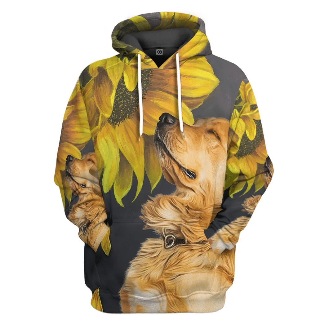 Golden Retriever Sunflower All Over Print T-Shirt Hoodie Fan Gifts Idea