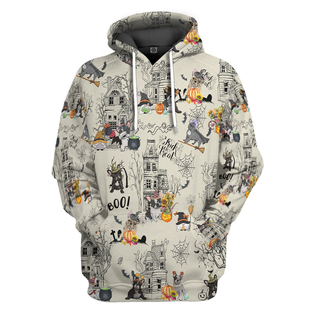 Halloween Town With French Bulldog All Over Print T-Shirt Hoodie Fan Gifts Idea