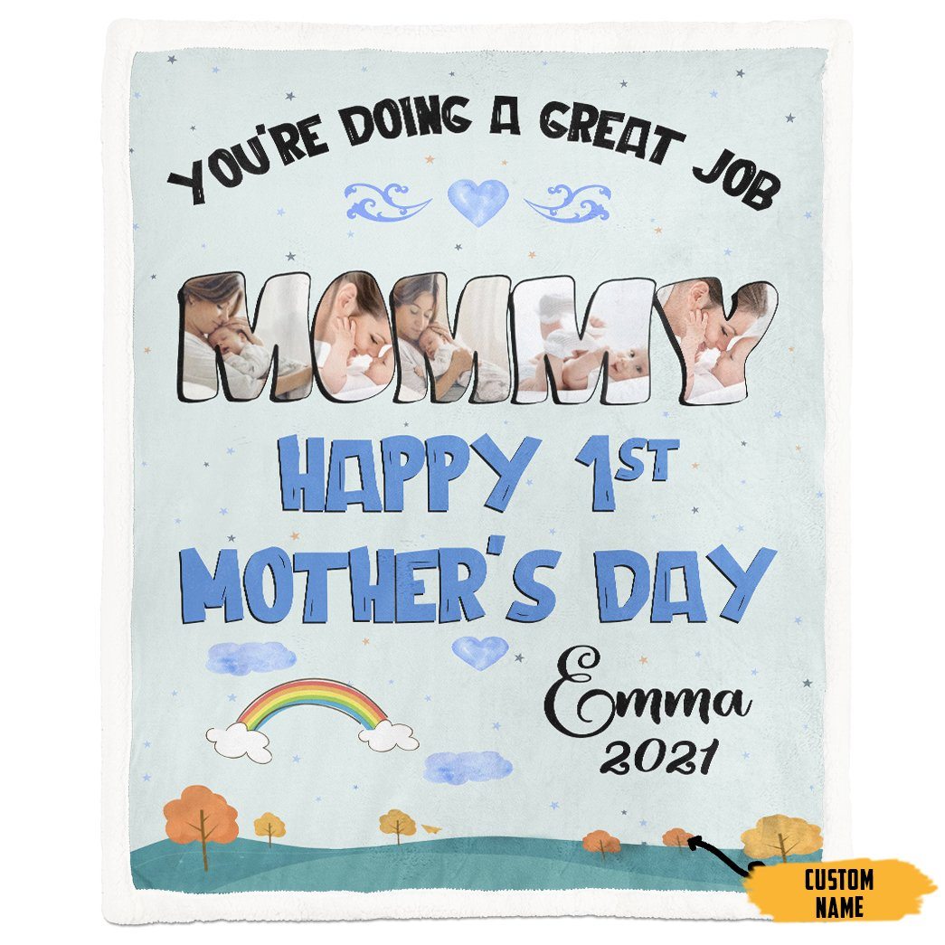 Alldaytee Happy 1st Mothers Day Gift Custom Name Blanket