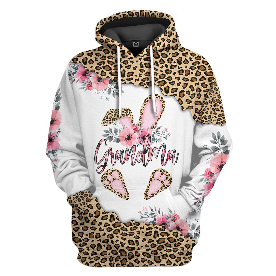 Happy Mothers Day Grandma Bunny Easter Leopard Custom Hoodie