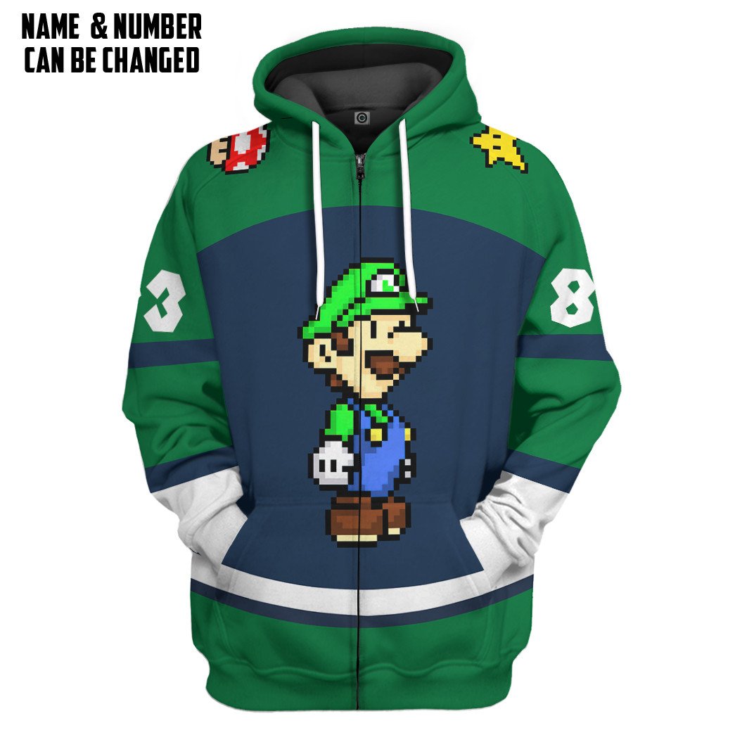 Luigi Sports Custom Name Custom Number Hoodie Tshirt Apparel