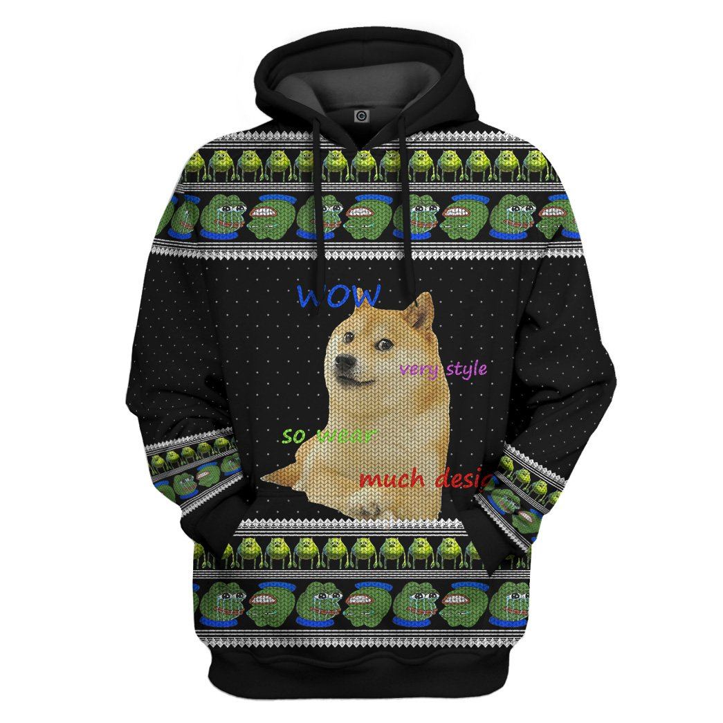 Meme Doge Wow Ugly Sweater Custom Hoodie Apparel