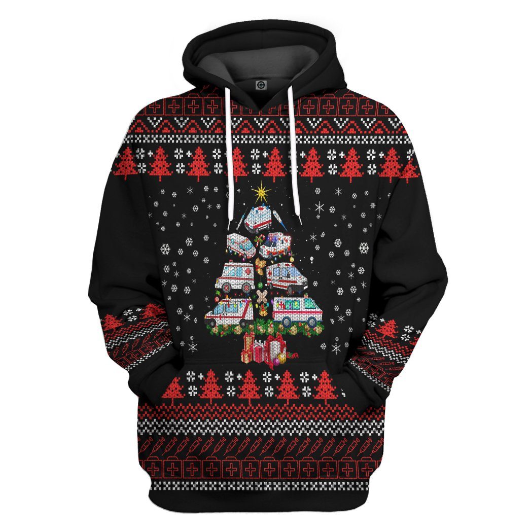 Paramedic Ambulance Xmas Tree Ugly Christmas Sweater Custom Hoodie Apparel