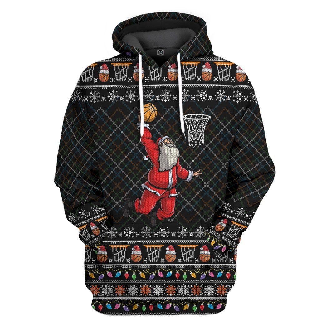 Santa Claus Basketball Xmas Ugly Sweater All Over Print T-Shirt Hoodie Fan Gifts Idea