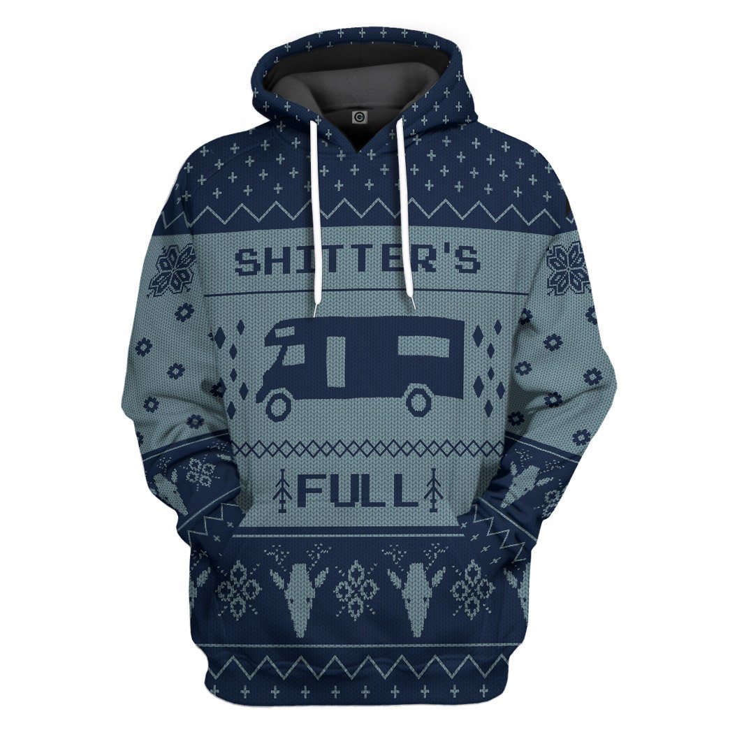 Shitter’s Full Ugly Christmas Sweater Blue Custom Hoodie Apparel