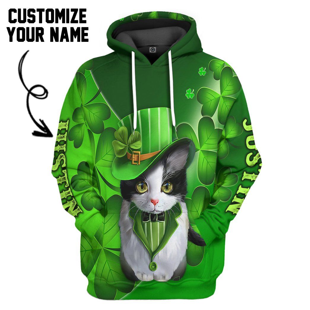 St Patrick Day Black Cat Custom Name Tshirt Hoodie Apparel