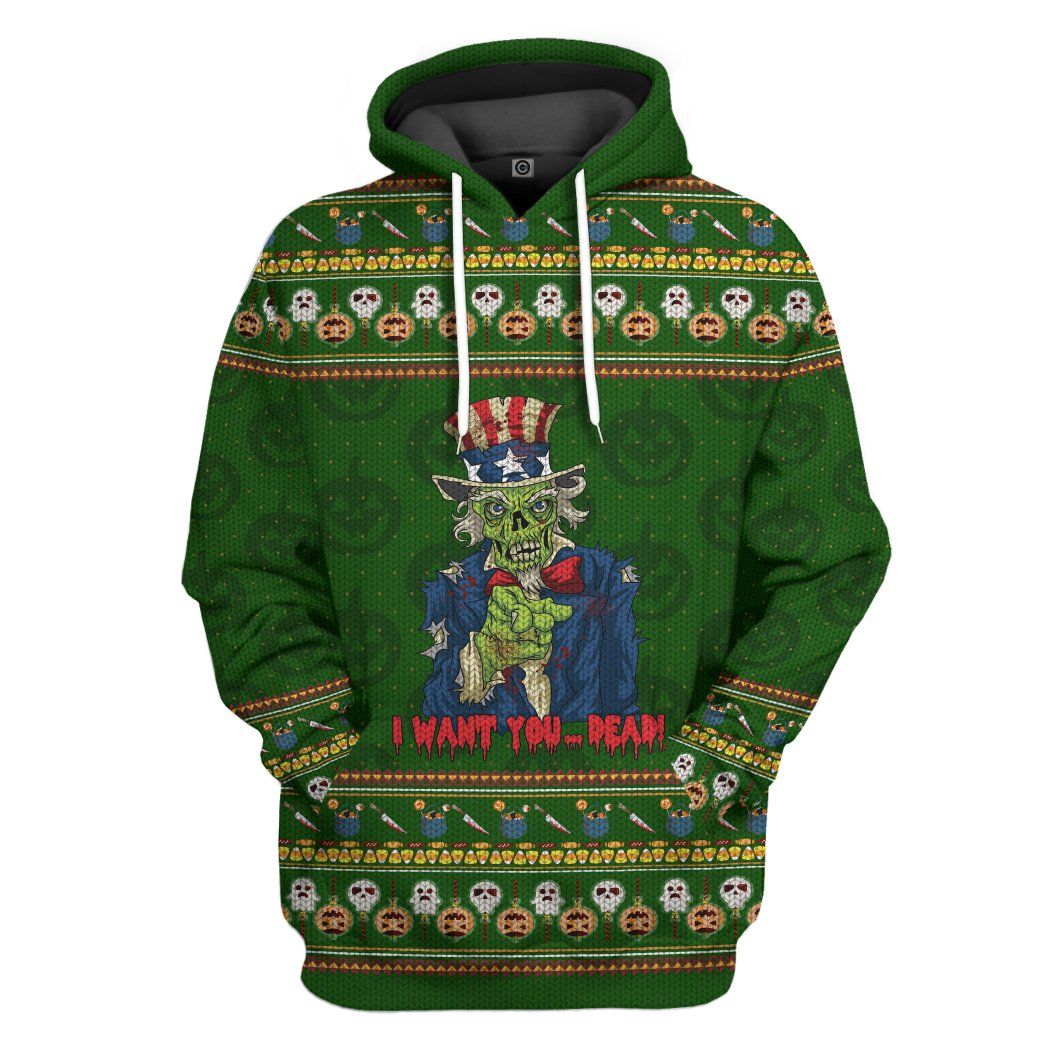 Uncle Sam Zombie Ugly Sweater Halloween Custom Hoodie Apparel