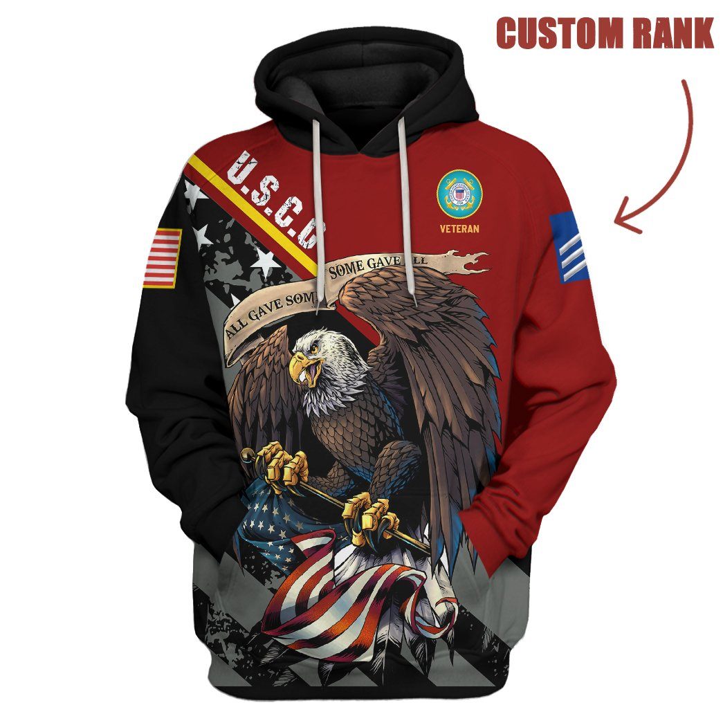 United States Coast Guard Veteran Red Custom Rank Tshirt Hoodie Apparel