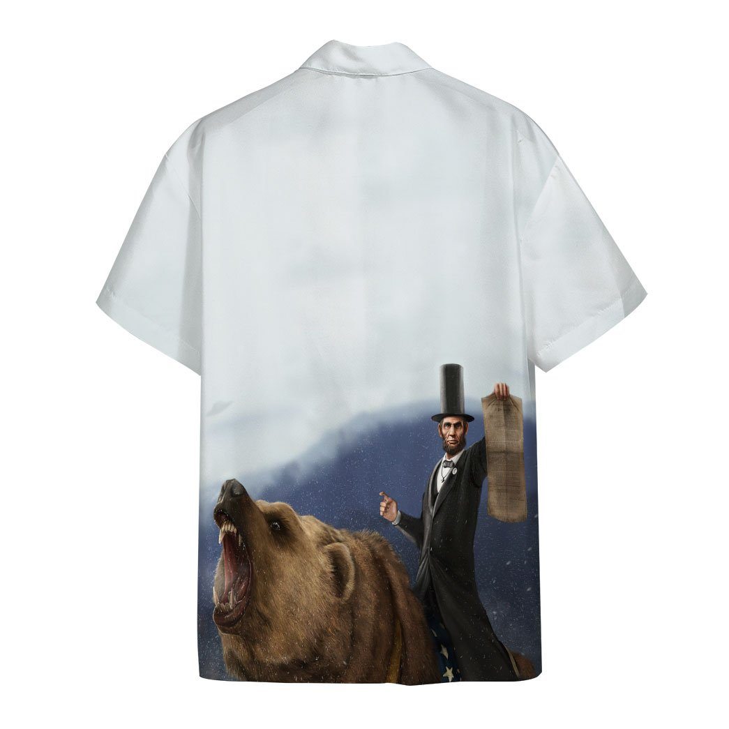 Abe Lincoln Riding a Grizzly Bear Custom Short Sleeve Shirt