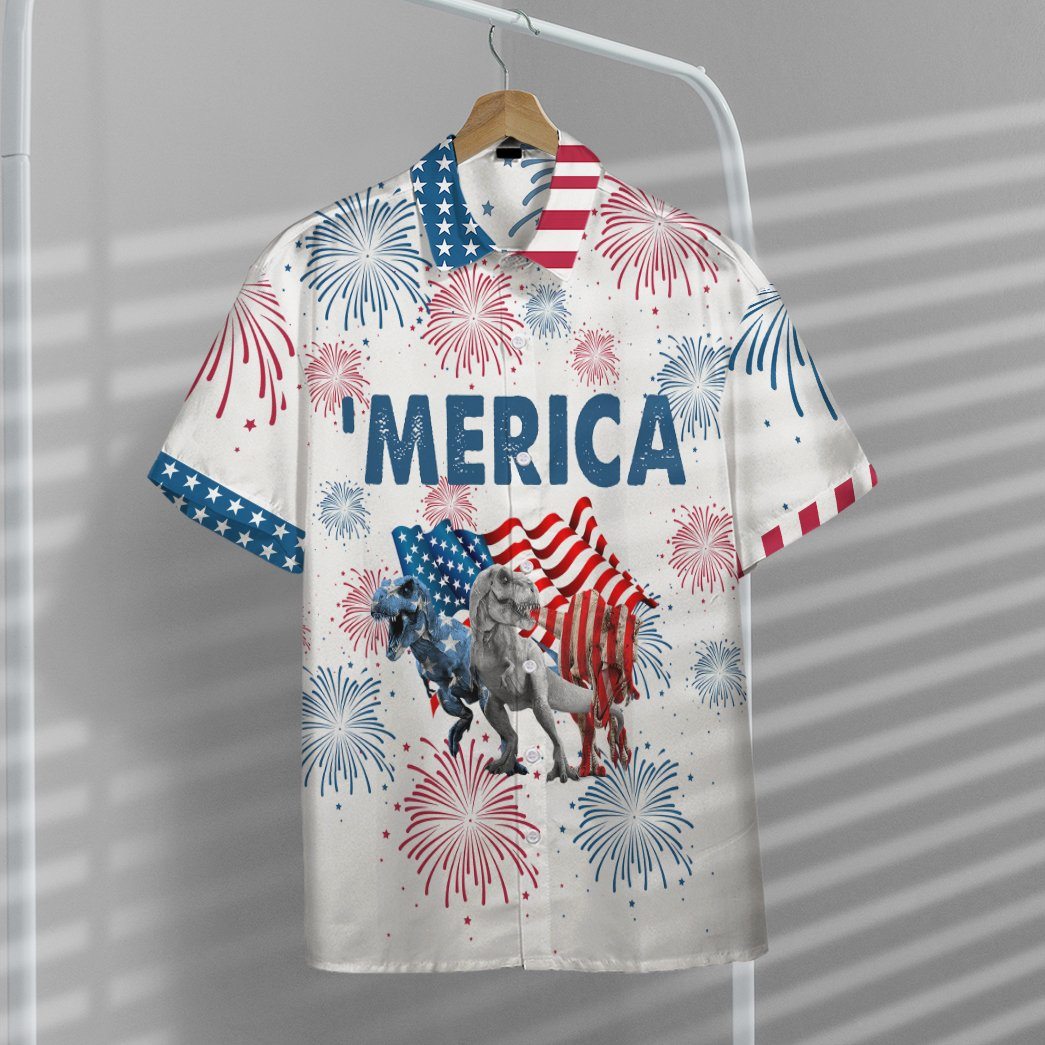 America Independence Day Dinosaurs Custom Short Sleeve Shirt