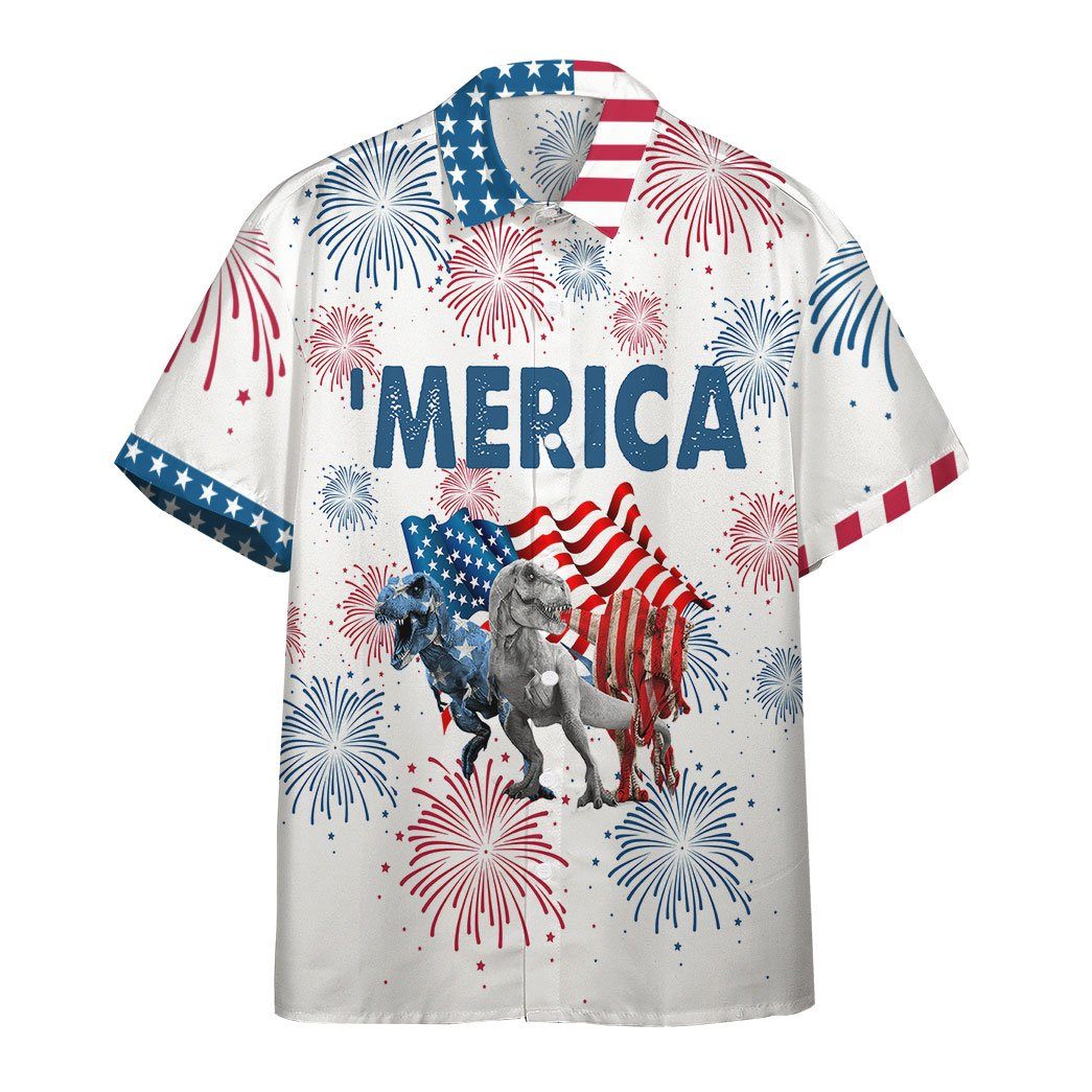 America Independence Day Dinosaurs Custom Short Sleeve Shirt