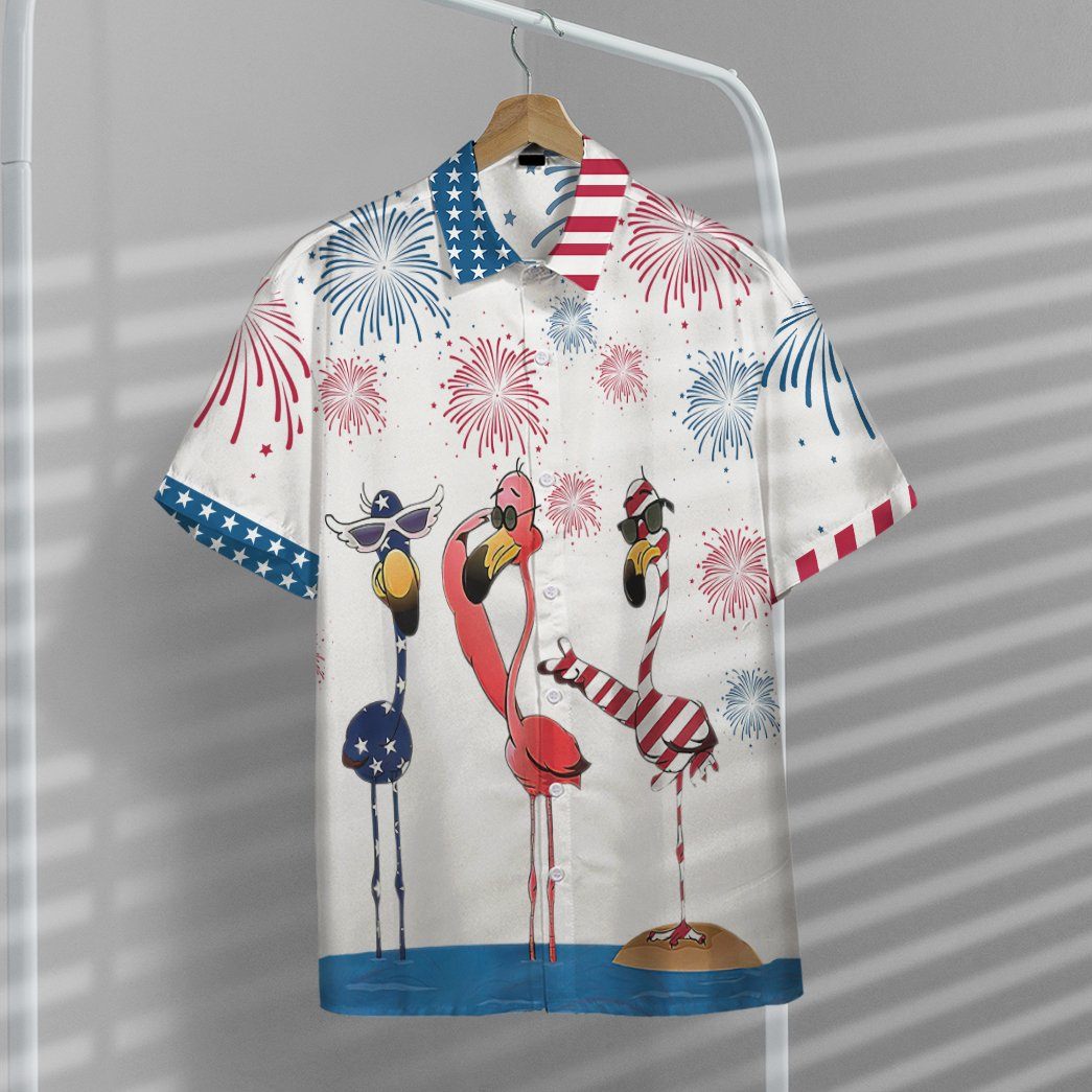 America Independence Day Flamingo Custom Short Sleeve Shirt