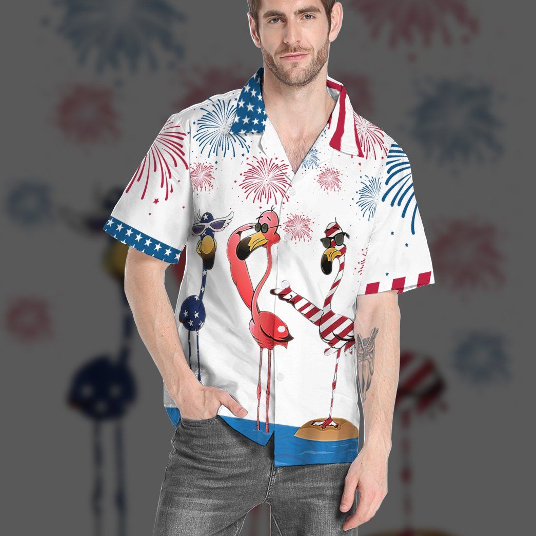 America Independence Day Flamingo Custom Short Sleeve Shirt 9