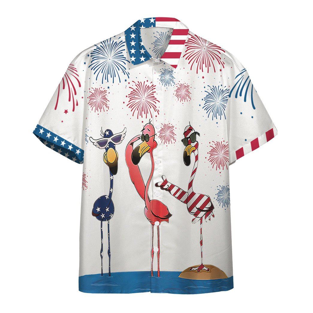 America Independence Day Flamingo Custom Short Sleeve Shirt