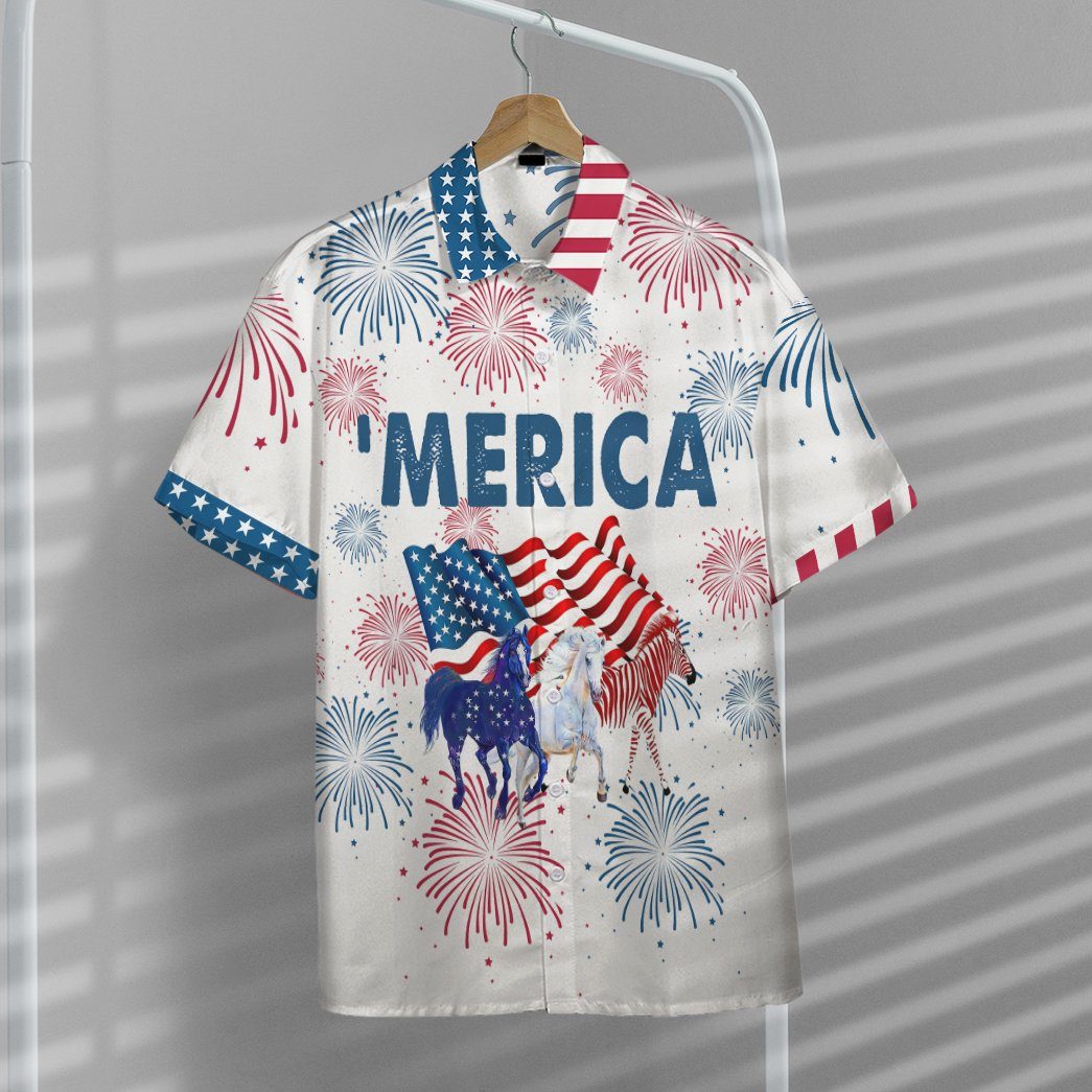 America Independence Day Horses Custom Short Sleeve Shirt