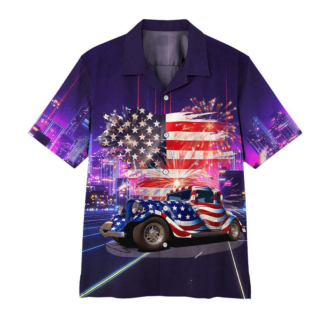 American Flag Hot Rod Hawaii Shirt