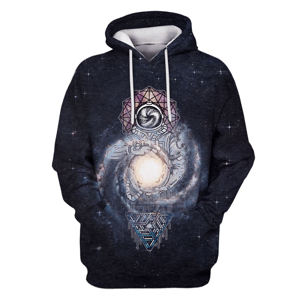 Astronaut with the planet in the galaxy background Custom T-shirt – Hoodies Apparel