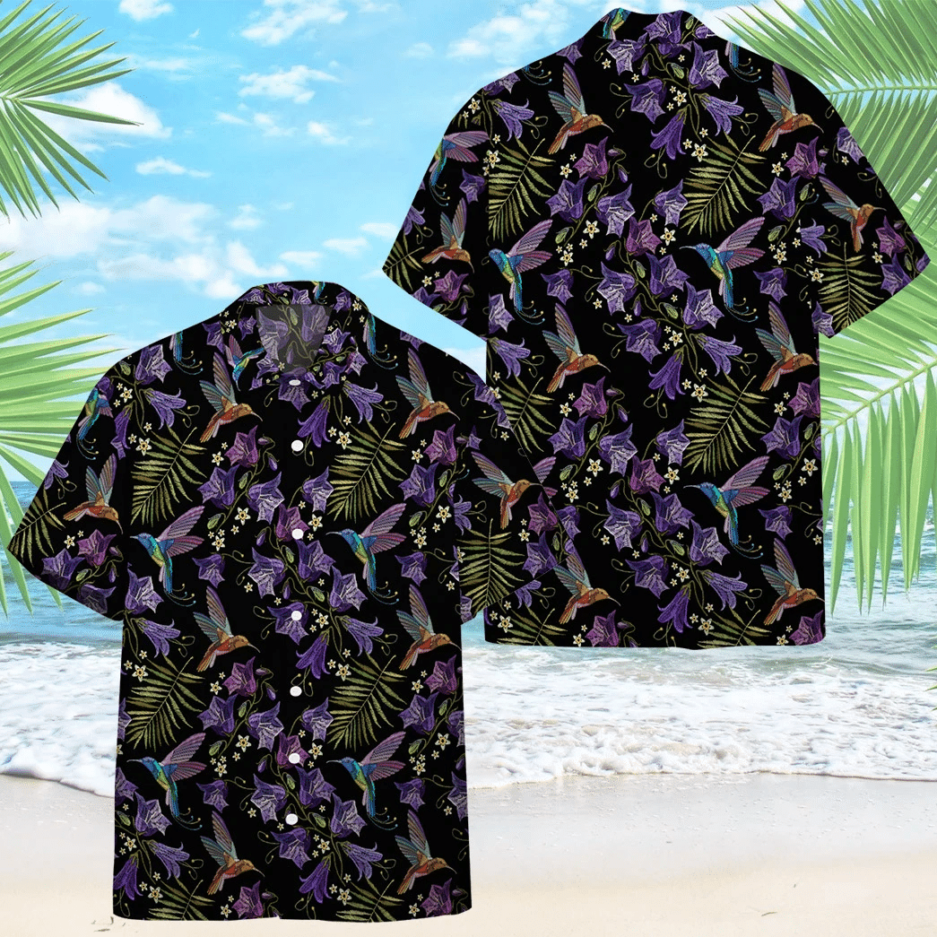 Beautiful Violet Cornflowers And Hummingbirds Custom Hawaii Shirt 7