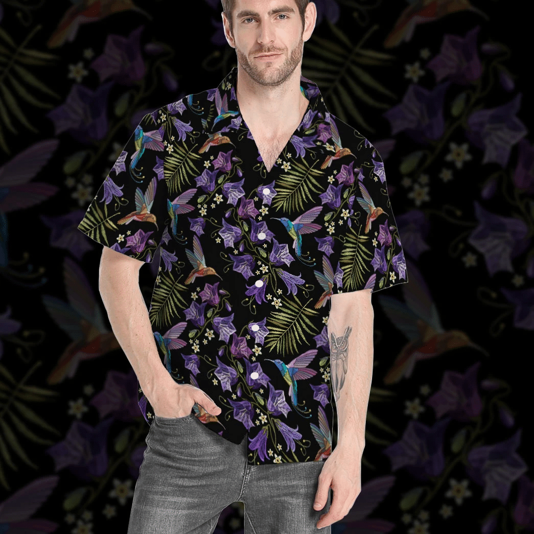 Beautiful Violet Cornflowers And Hummingbirds Custom Hawaii Shirt 11