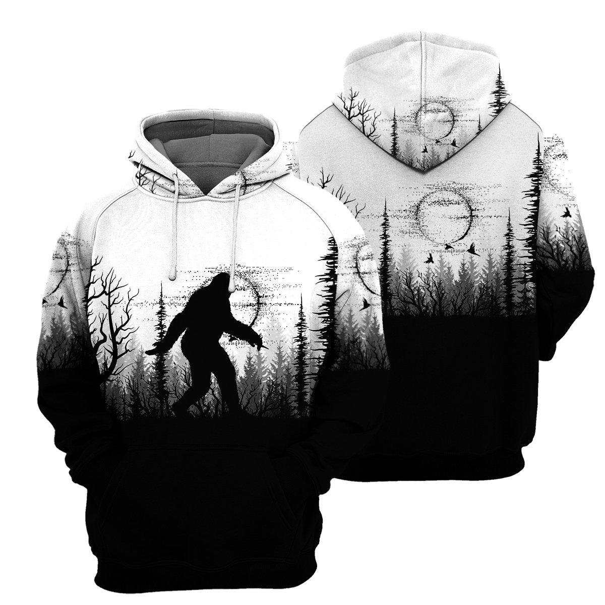 Bigfoot Black And White Unique All Over Print T-Shirt Hoodie Gift Ideas