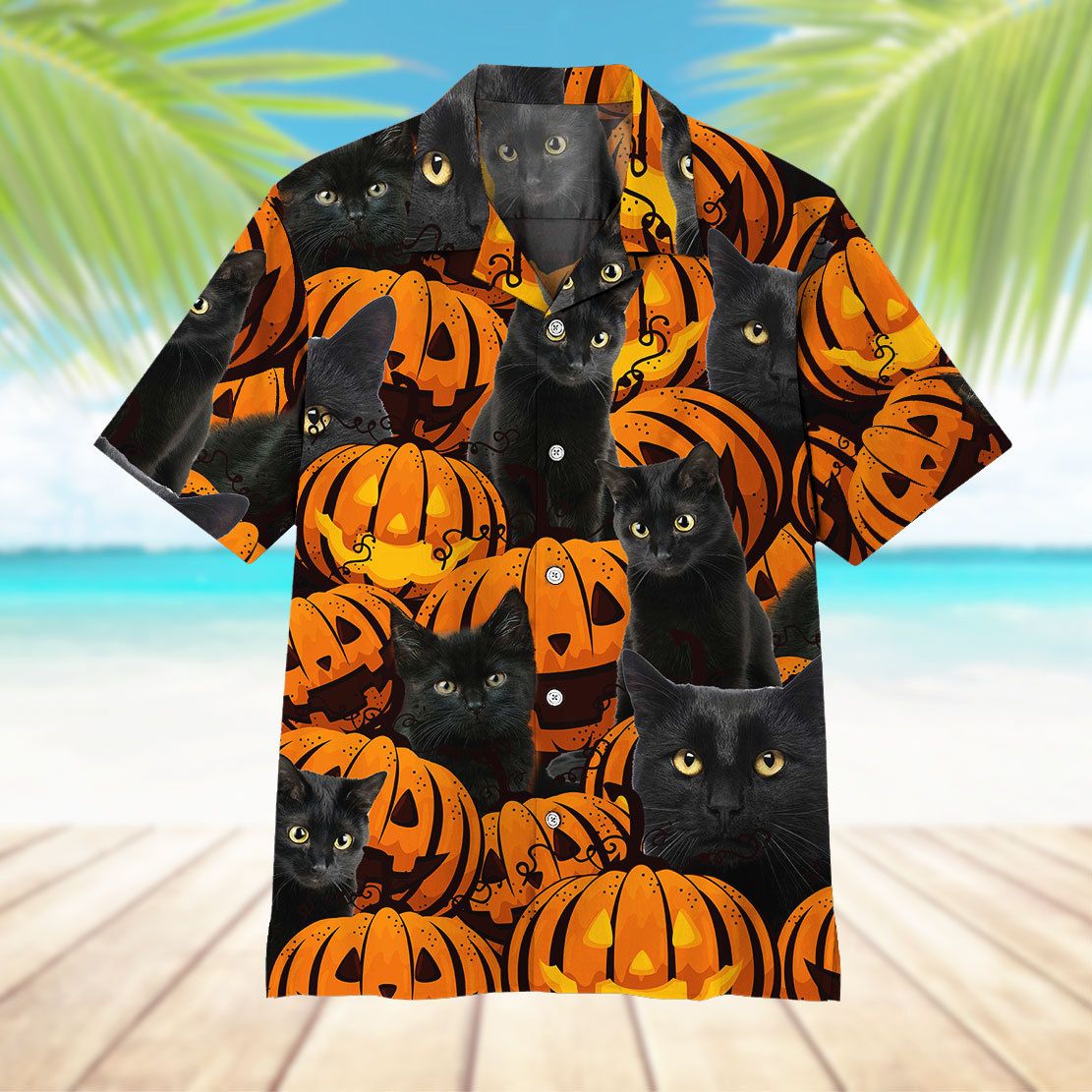Black Cat And Pumpkin Hawaii Shirt