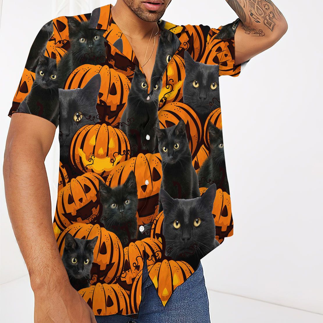 Black Cat And Pumpkin Hawaii Shirt 3