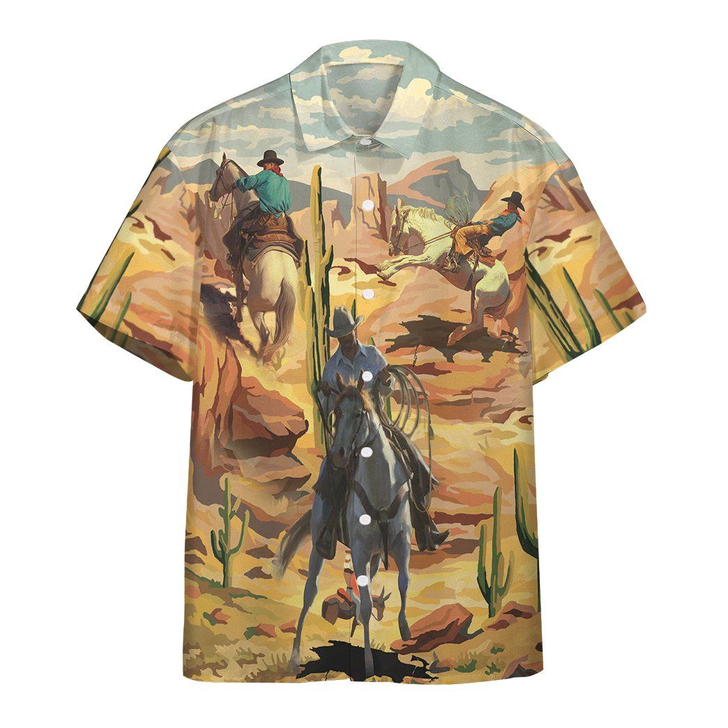 Cowboys Roping Through The Desert Custom Short Sleeve Shirt