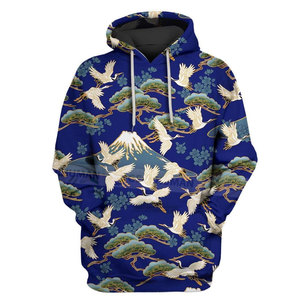 Custom T-shirt – Hoodies Cranes flying over pines and cherry blossoms Apparel