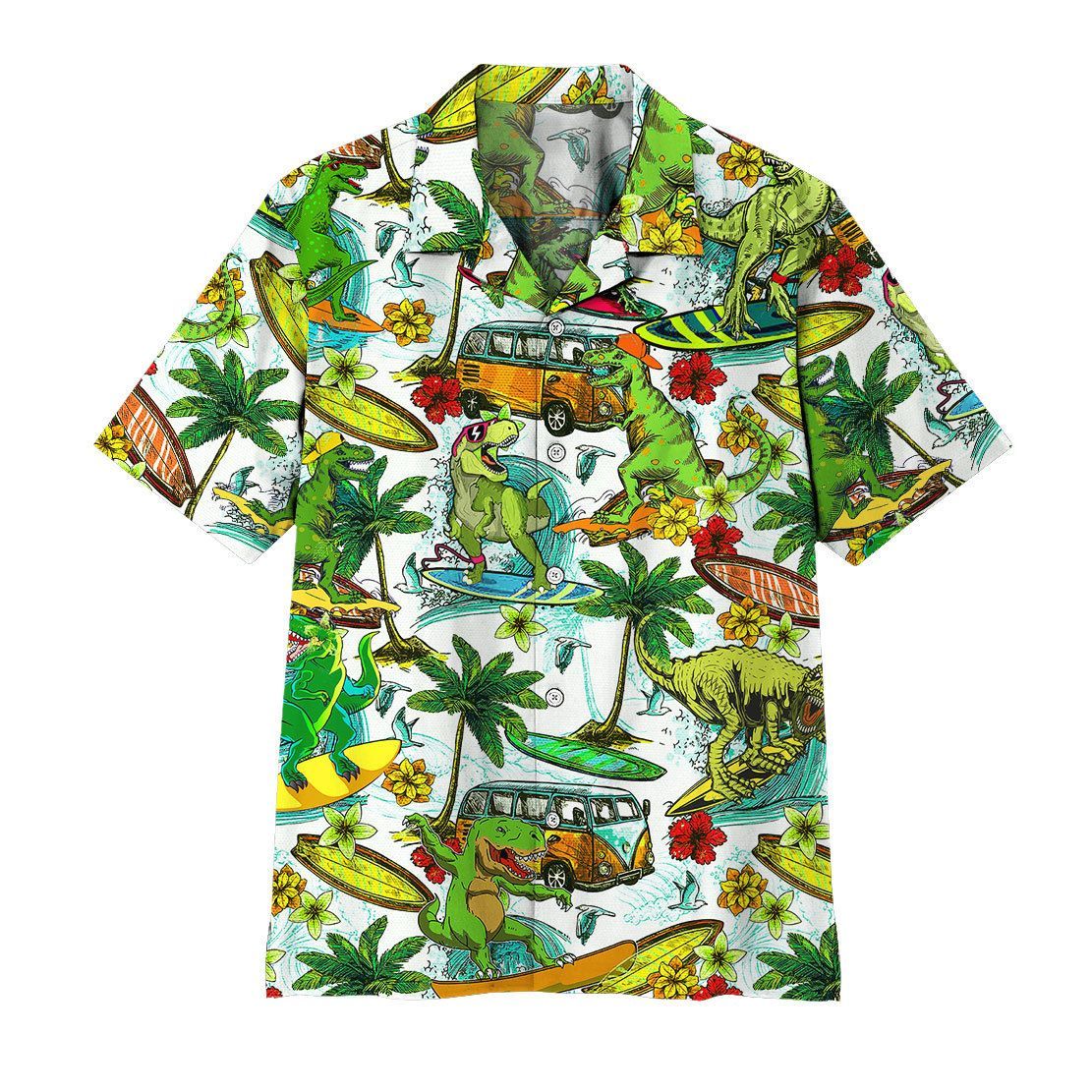 Dinosaur Surfing Custom Hawaii Shirt