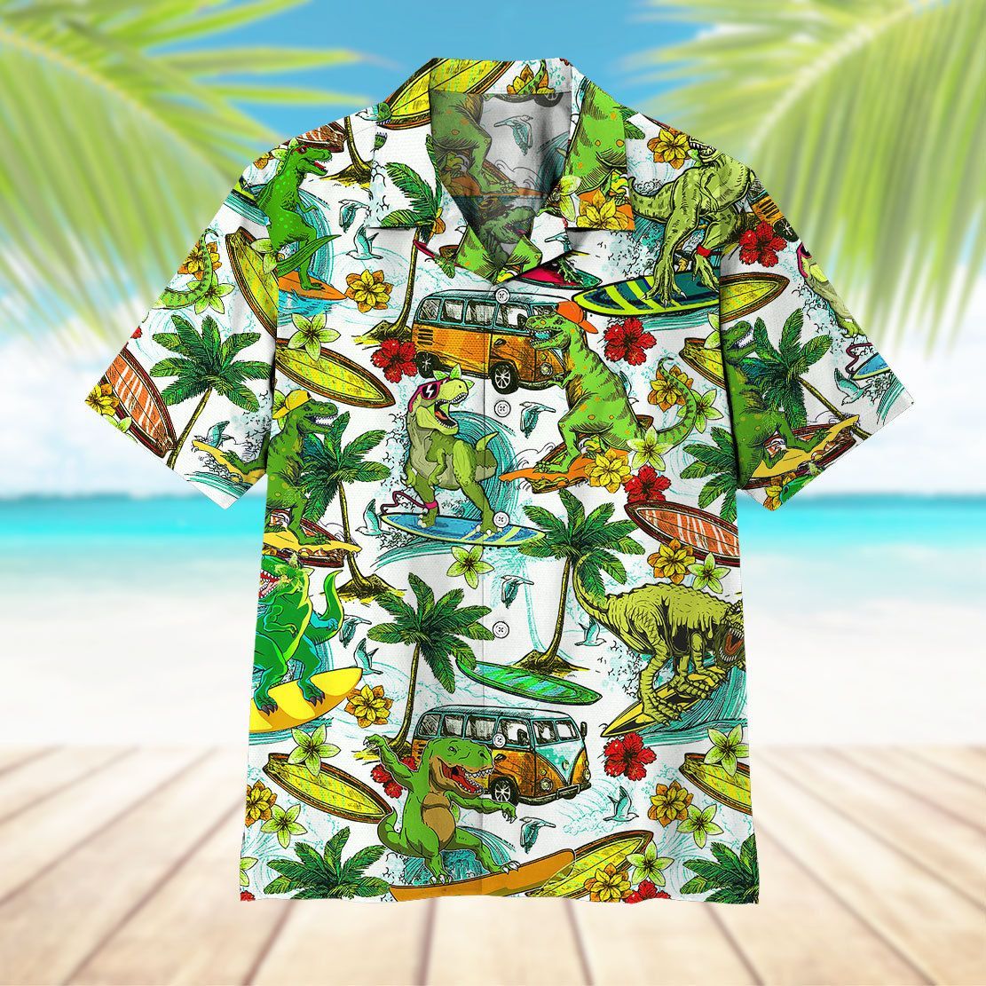 Dinosaur Surfing Custom Hawaii Shirt 7