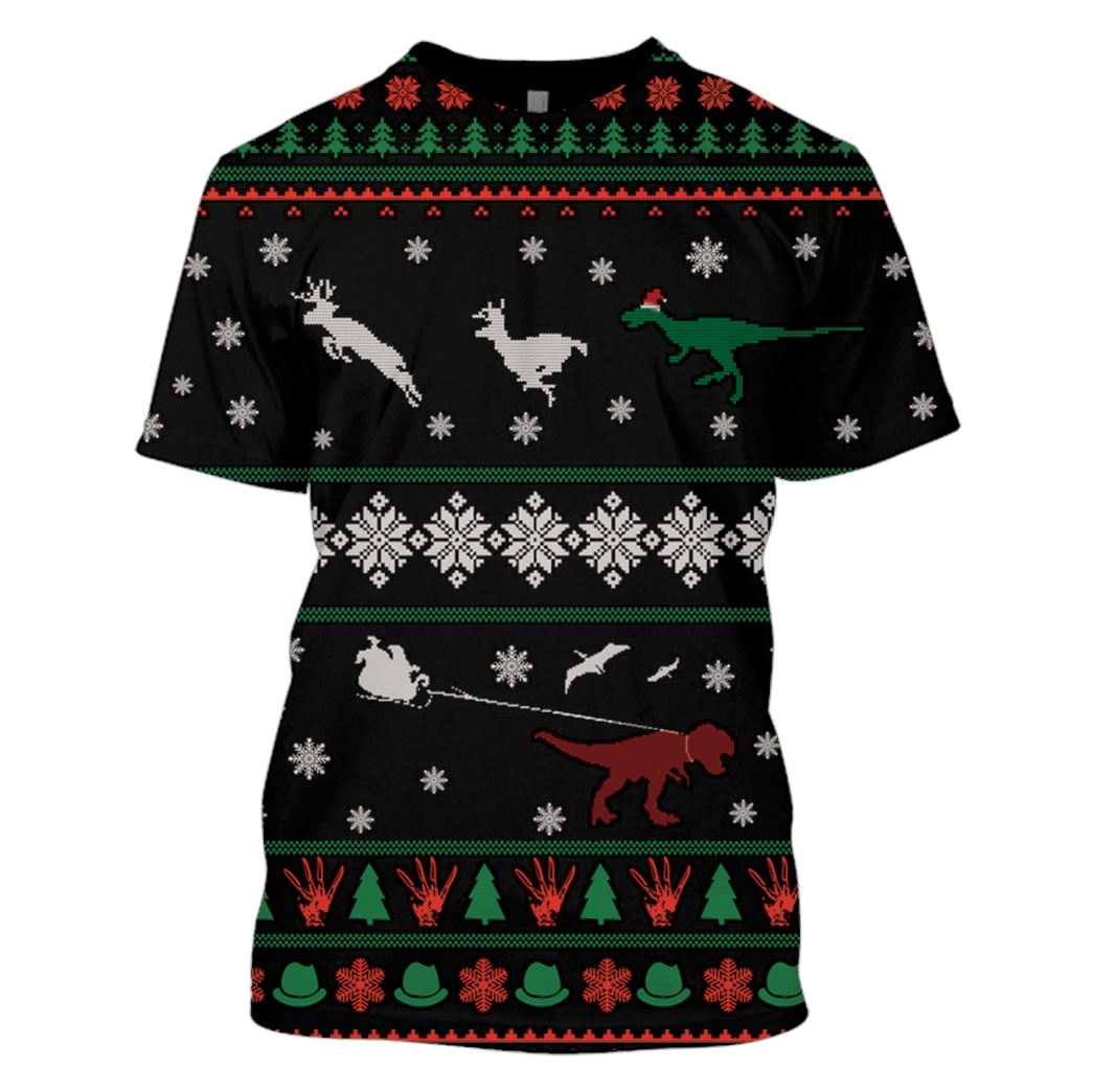 Dinosaurs In Christmas Day Custom Tshirt Hoodies Apparel