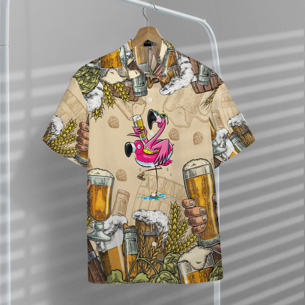 Flamingo and Beer Custom Hawaii Shirt