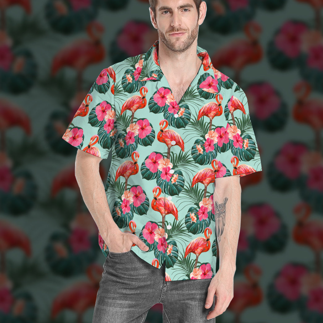 Flamingo Beautiful Summer Floral Custom Hawaii Shirt 9