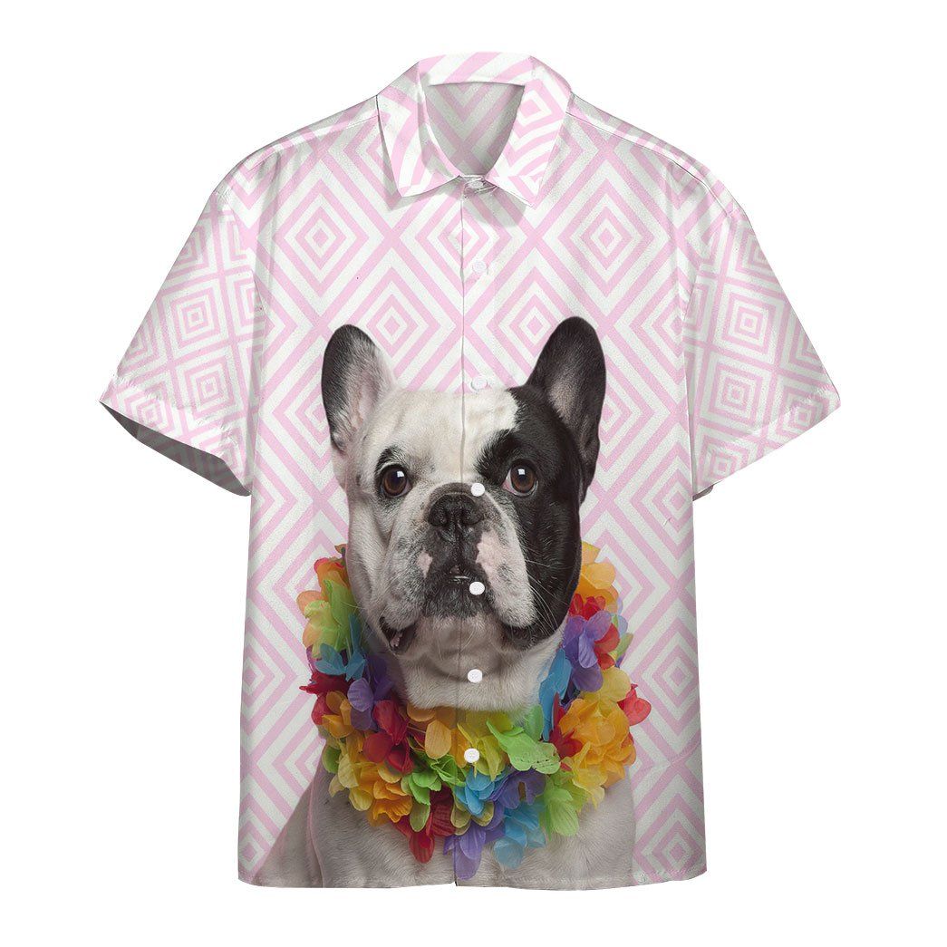 French Bulldog Wearing Hawaiian Lei Custom Hawaii Shirt