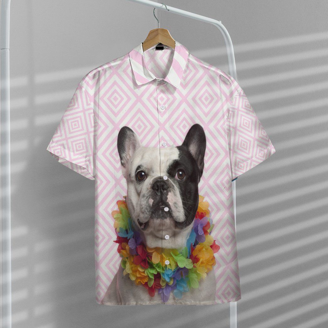 French Bulldog Wearing Hawaiian Lei Custom Hawaii Shirt