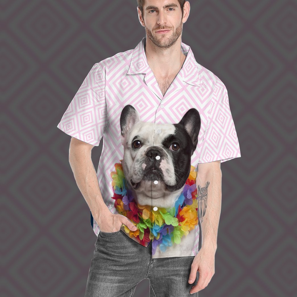 French Bulldog Wearing Hawaiian Lei Custom Hawaii Shirt 9