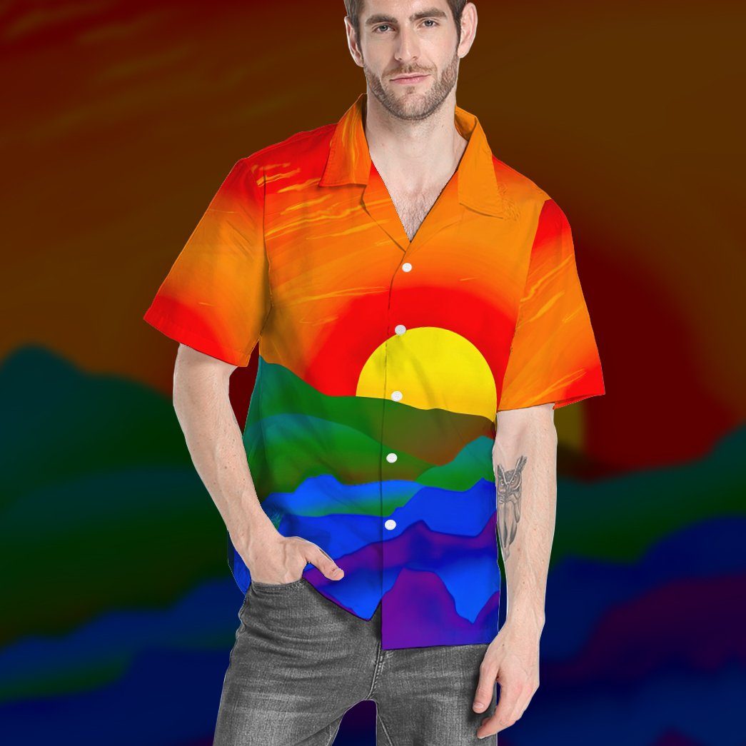 Gay Pride Sunrise Custom Hawaii Shirt 9