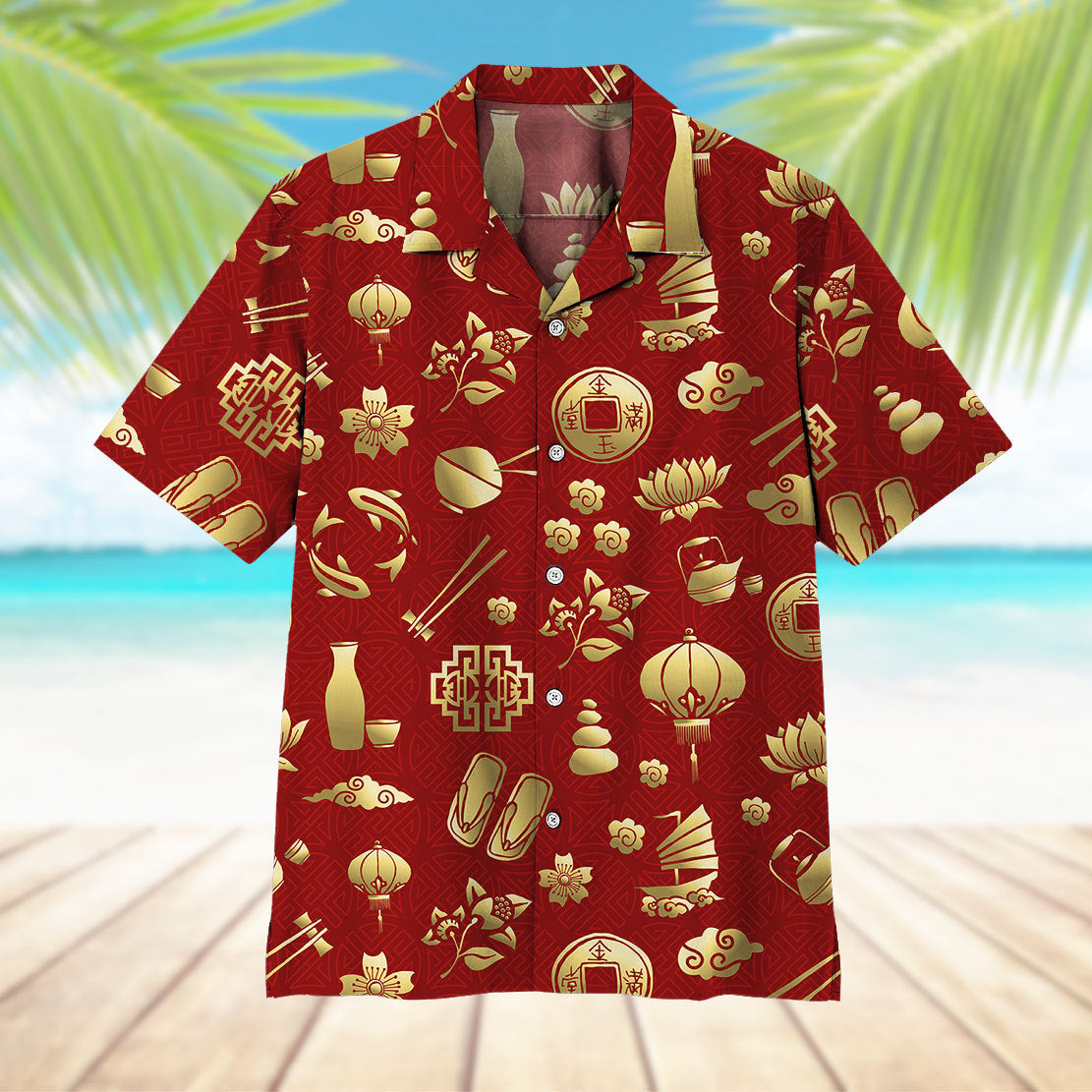 Gold Asian Culture Hawaii Shirt 5