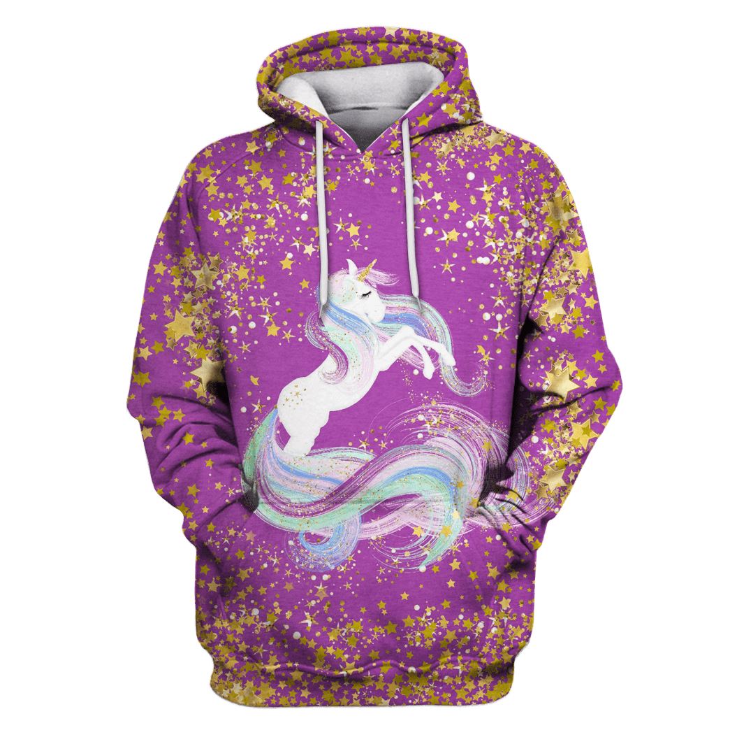 Golden Stars Around Unicorn Custom T-shirt – Hoodies Apparel