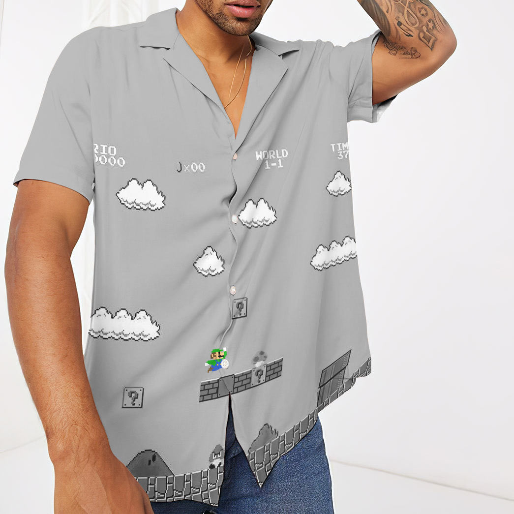 Gray 8Bit Luigi Custom Short Sleeves Shirt 3