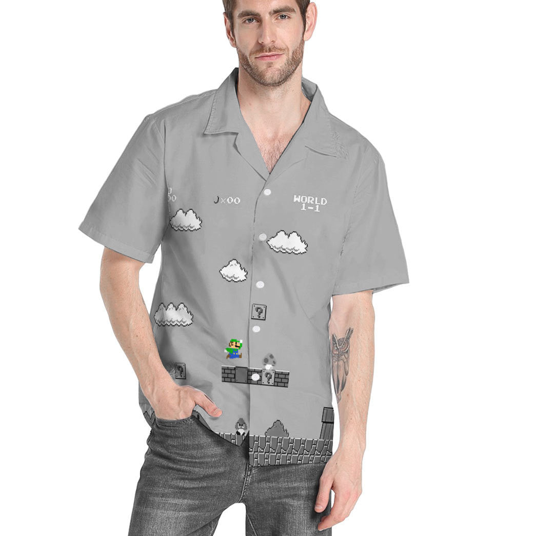 Gray 8Bit Luigi Custom Short Sleeves Shirt 5